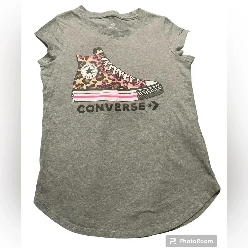 CONVERSE GIRLS Med 8-10 Short-Sleeve Gray T-Shirt Practically NEW. CUTE